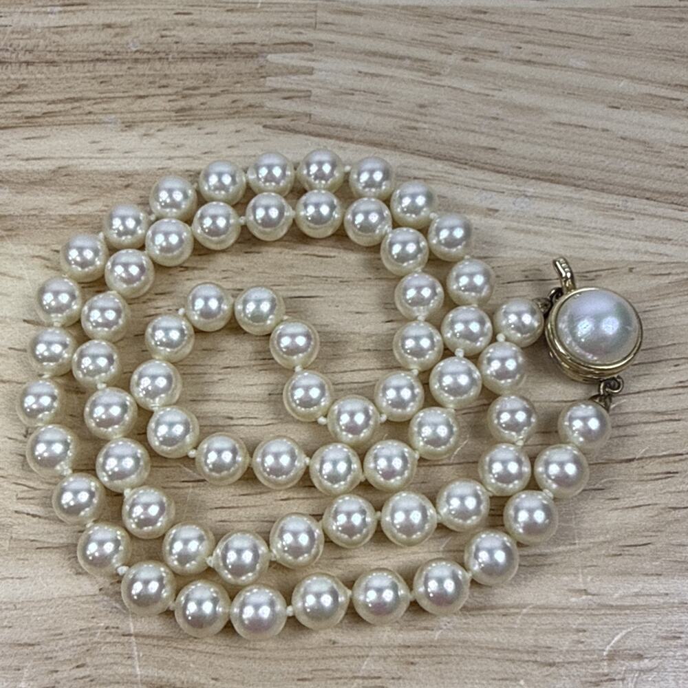 Vintage Majorica Pearl Strand Necklace 925 Sterling Silver Clasp Spain 9”